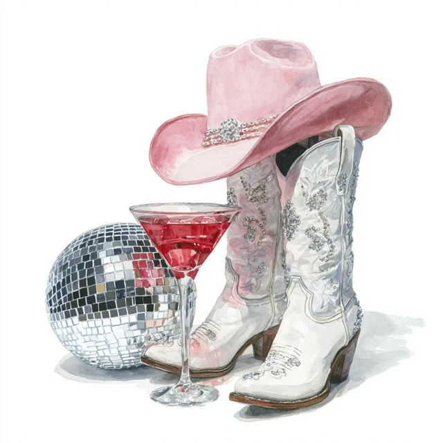 Cowgirl Style Watercolor Art Martini Disco Ball