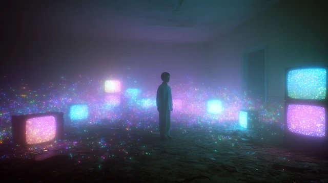 Abandoned 80s Room with Boy and Galaxy TVs