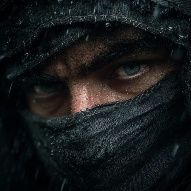 Ninja Warrior Portrait Rainy Weather Dramatic