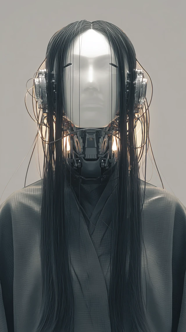 Cyberpunk Robotic Girl Long Hair 3D Rendering