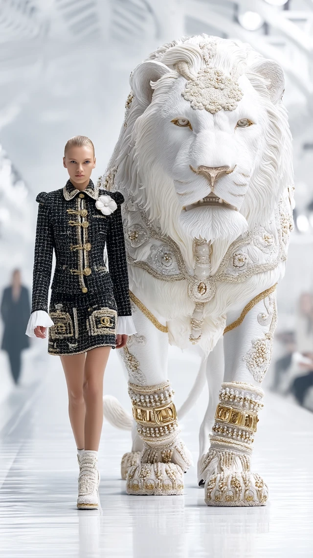 Chanel Haute Couture: Lion and Model on Runway