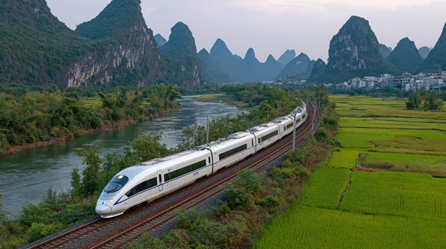 High Speed Train in Guangxi China Scenery