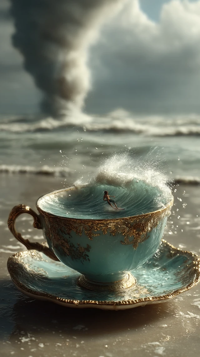 Surfing Storm in a Teacup: Surreal Art