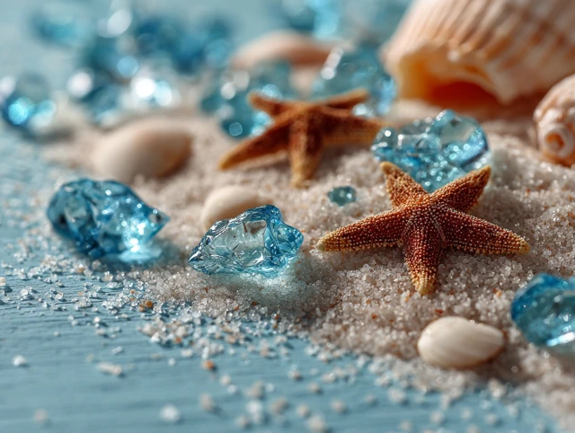 Beach Scene Starfish Shells Sand and Glass