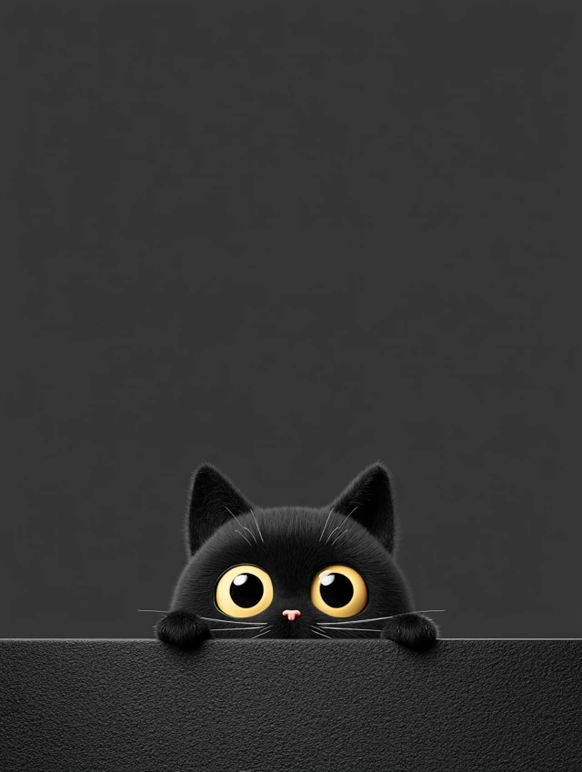 Cute Black Cat Peekaboo Illustration