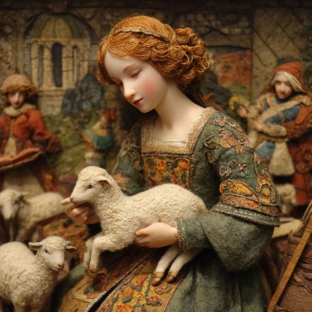 Mystic Lamb Diorama Art A Felt Shadowbox