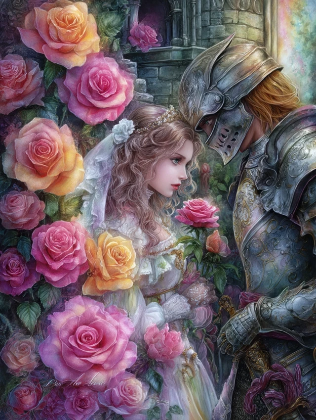 Knight and Lady in Ruins Fantasy Illustration