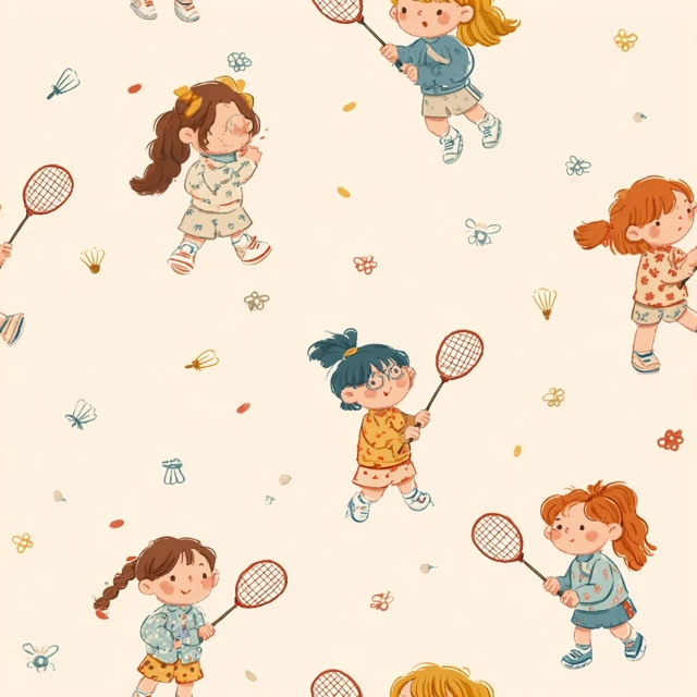 Girls Playing Badminton Cartoon Illustration