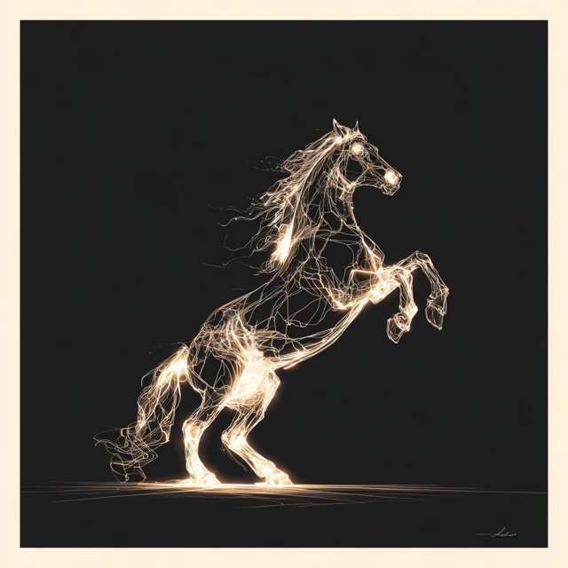 Elegant Horse Rearing in Digital Art Style