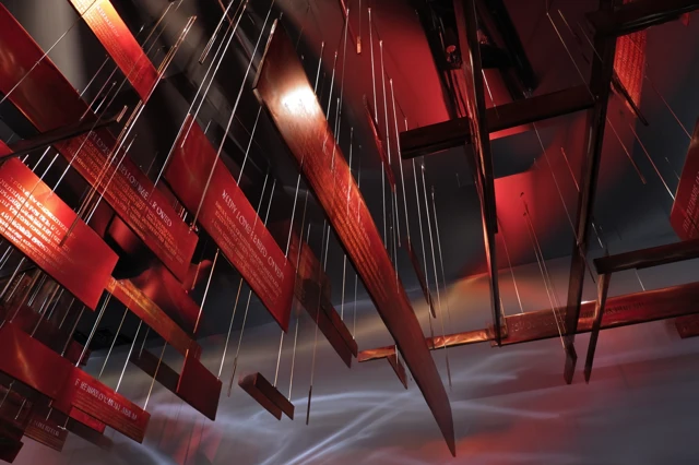Deconstructed Red Flag Sculpture Industrial Art