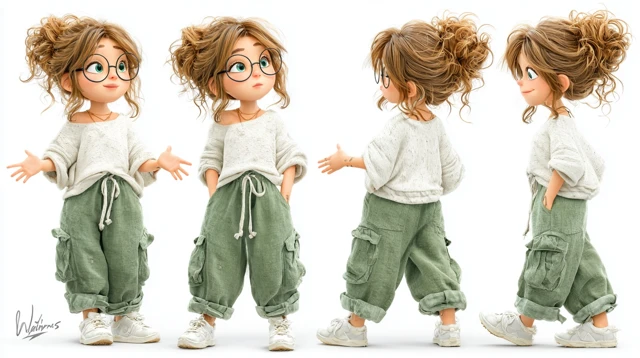 3D Cartoon Girl Full Body Views