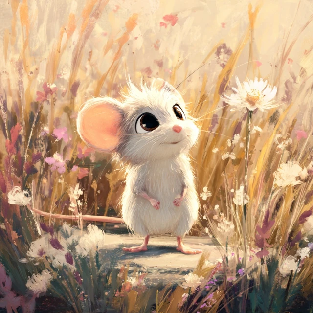 Adorable Mouse in a Meadow Vintage Disney Style