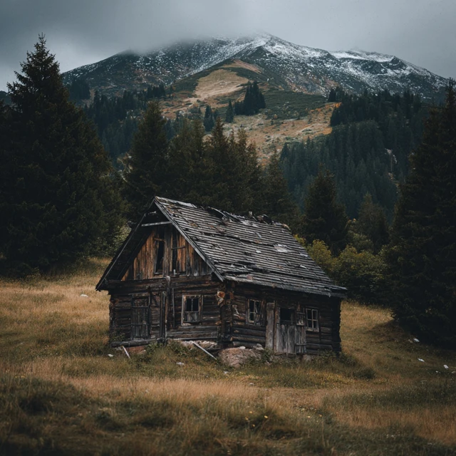 Abandoned Wooden Hut in the Forest