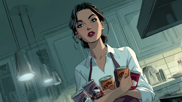 Woman in Kitchen Comic Illustration