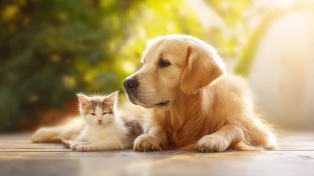 Golden Retriever and Kitten Peaceful Harmony