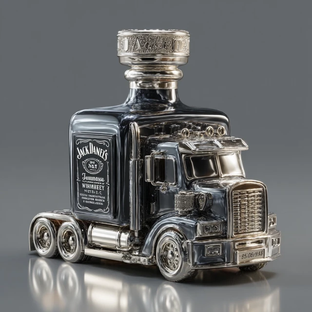 Whiskey Bottle Semi Truck Ultra Realistic 3D Render