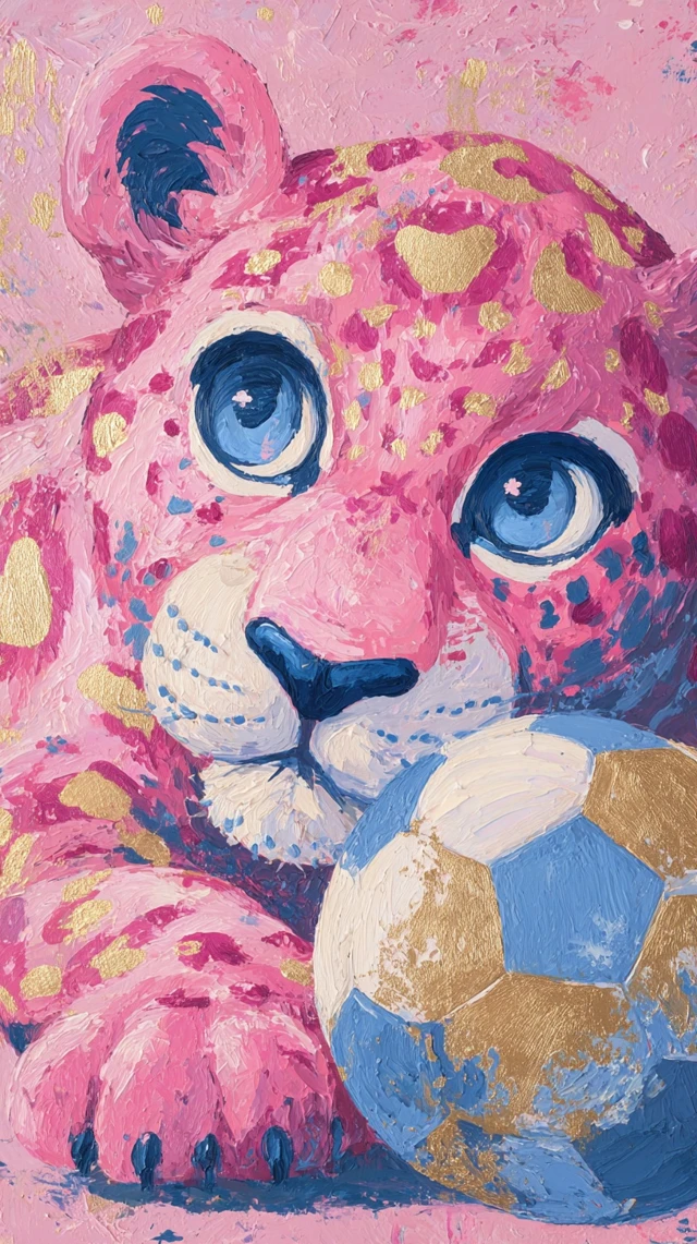 Cute Pink Leopard Soccer Painting