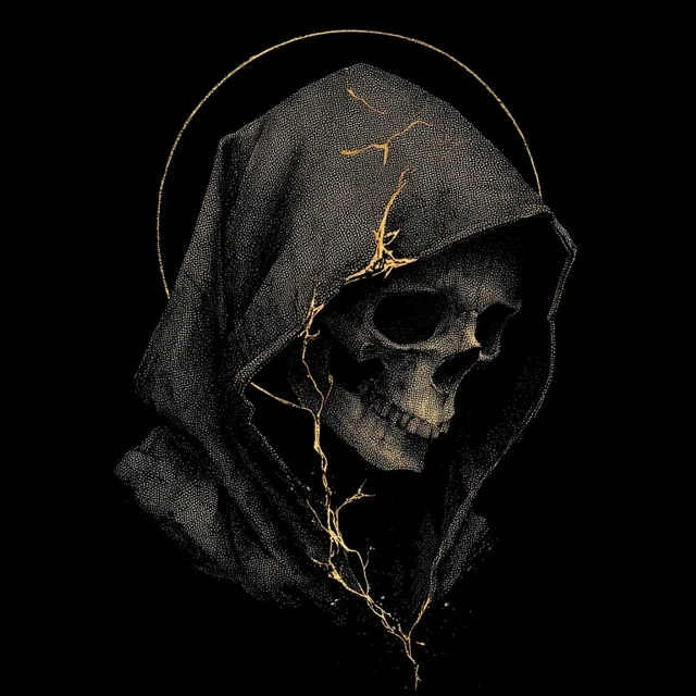 Gothic Skull with Golden Crack Backprint Design