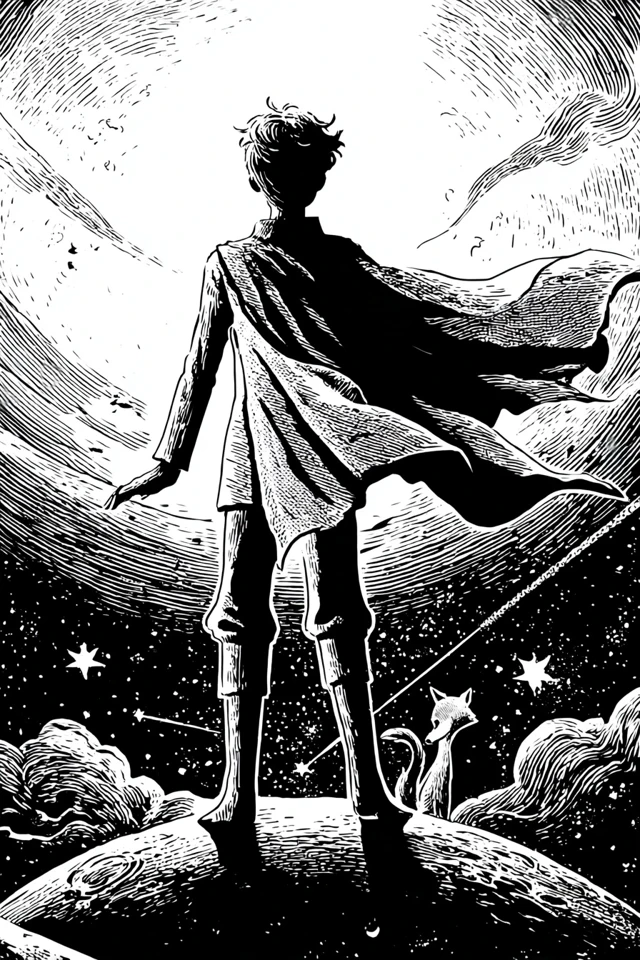 Little Prince in Space Retro Comic Illustration