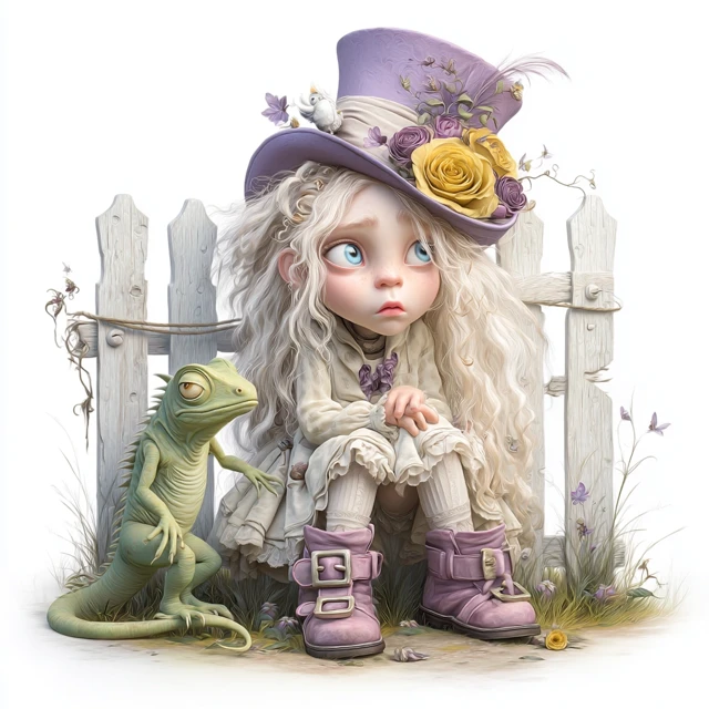 Whimsical Gothic Kawaii Girl with Iguana Artgerm Style
