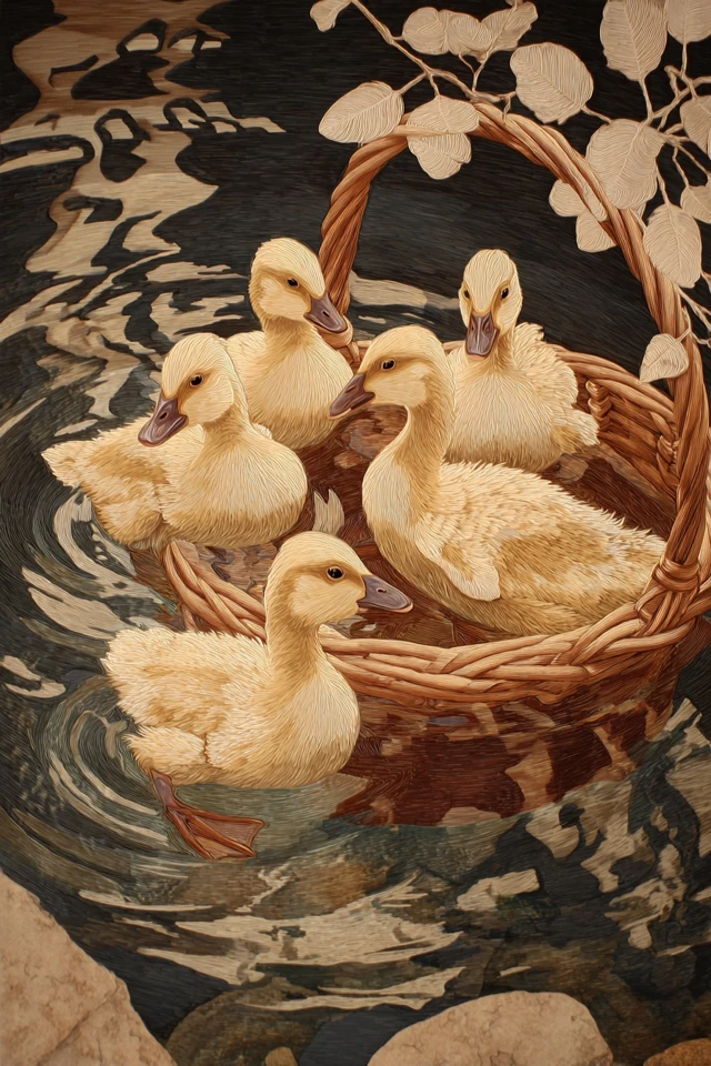 Goslings in a Basket Natural Artistic Render