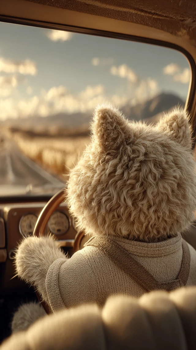Cute Cat Driving Car Photorealistic Scene
