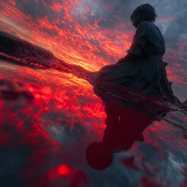 Statue of Girl with Red Liquid 3D Render