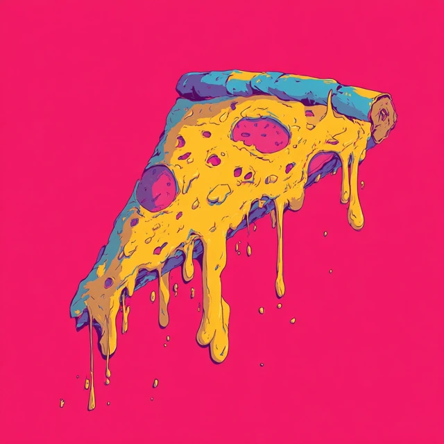 Cartoon Pizza Slice with Melting Cheese