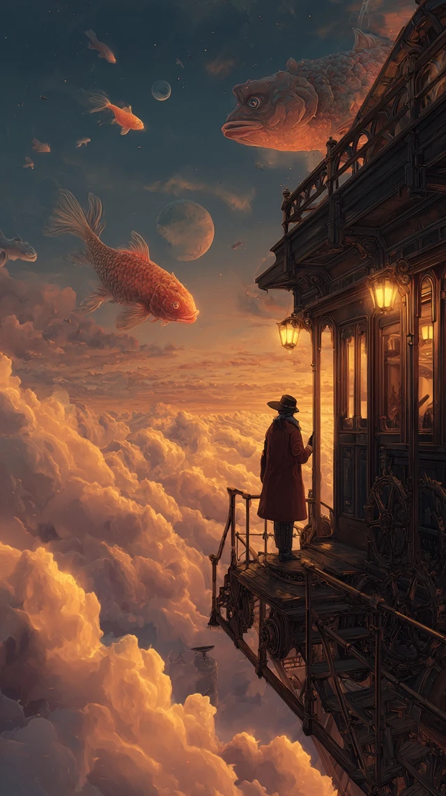 Dreamlike Steampunk Sky Station Art