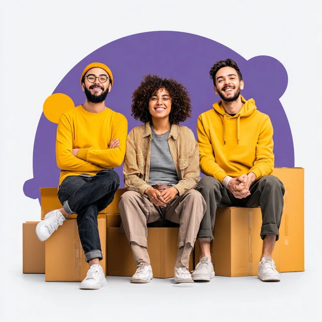 Moving Company Friendly Team Purple Yellow