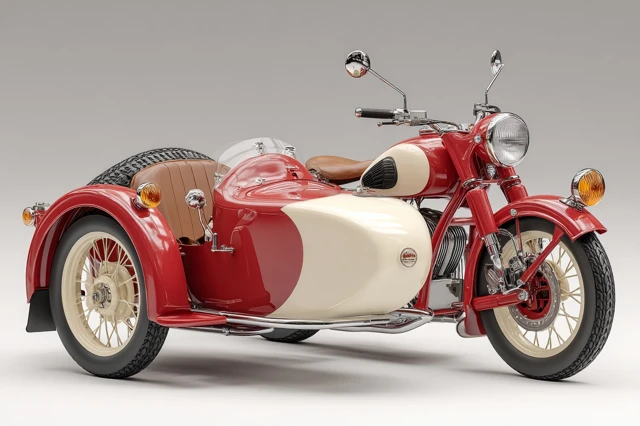 Vintage Motorcycle with Sidecar Retro Red and Cream