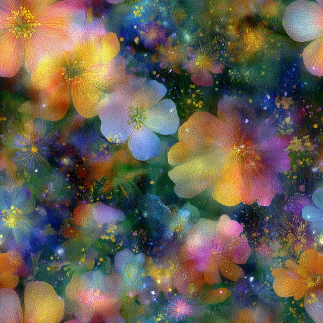Watercolor Floral Scene Cosmic Abstraction Painting