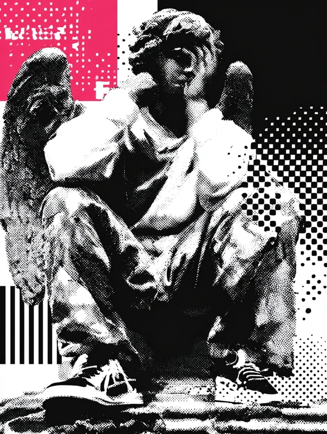 Marble Angel Streetwear Design Black and White Art