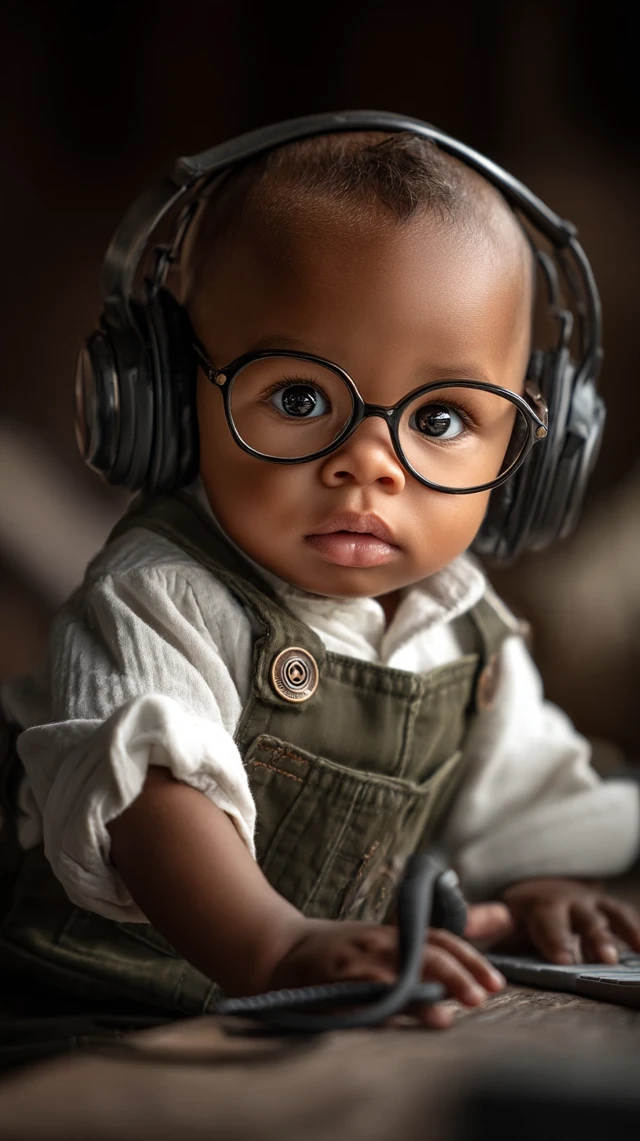 Adorable Baby with Microphone and Headphones