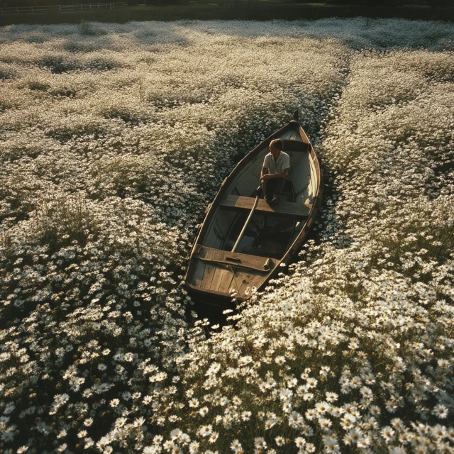 Boat in a Daisy Field Poetic Realistic Photography