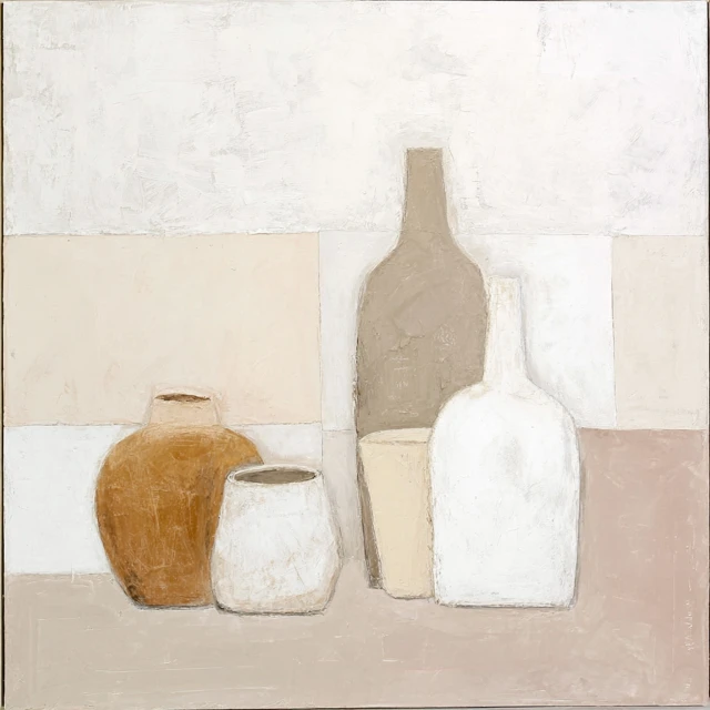 Minimalist Still Life Painting Ceramic Vessels Wabi Sabi