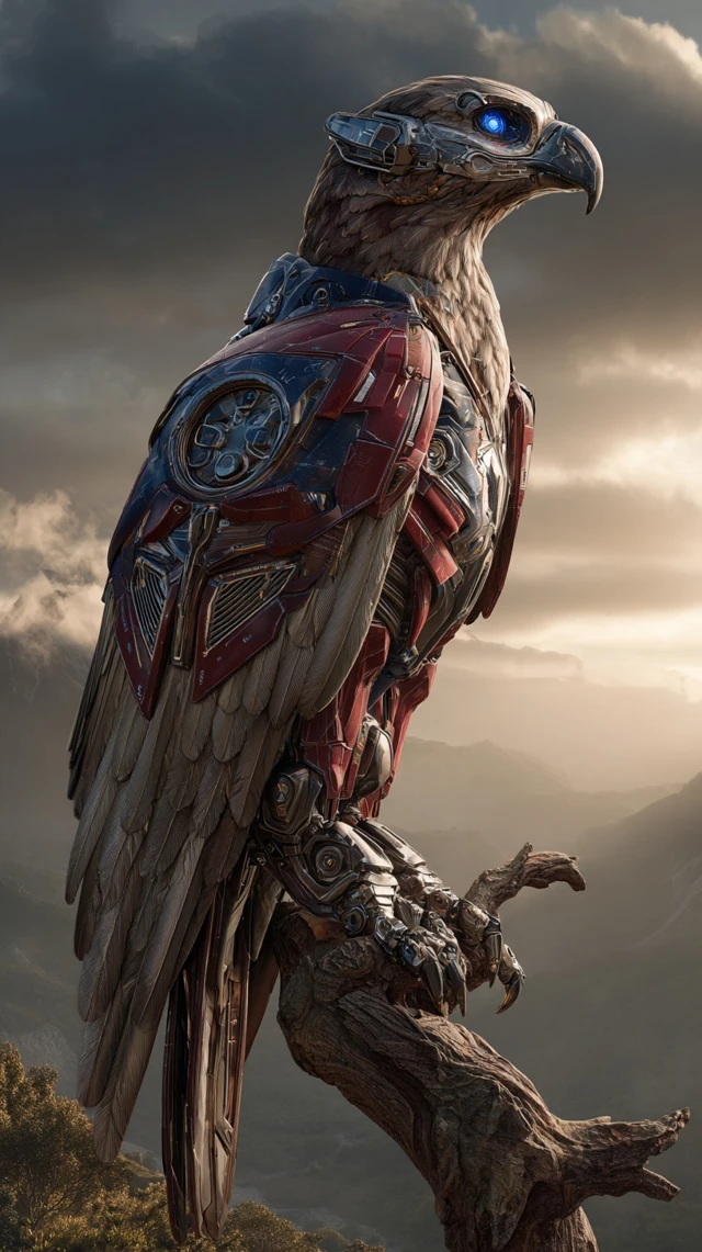 Cyber Eagle Autobot Perched on Mountain Cliff