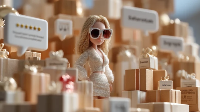 Miniature World with Female Star and Dialogue Bubbles