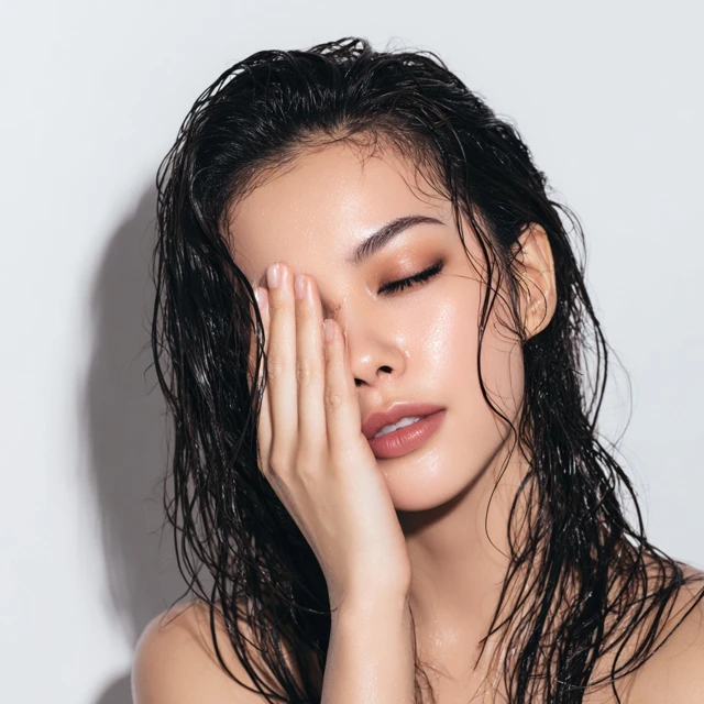 Luxury Beauty Shot Asian Woman Wet Hair