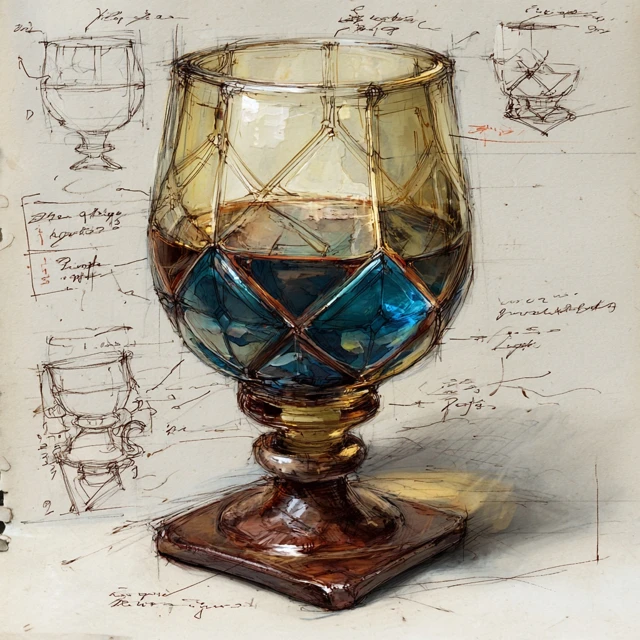 Medieval Wine Glass Cross Hatch Illustration