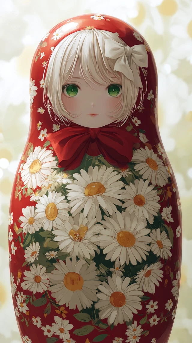 Anime Matryoshka Doll with Daisies