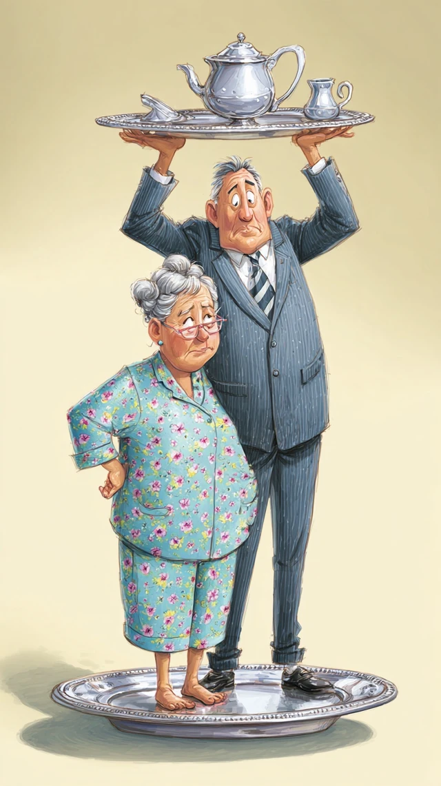 Funny Cartoon Old Couple Balancing