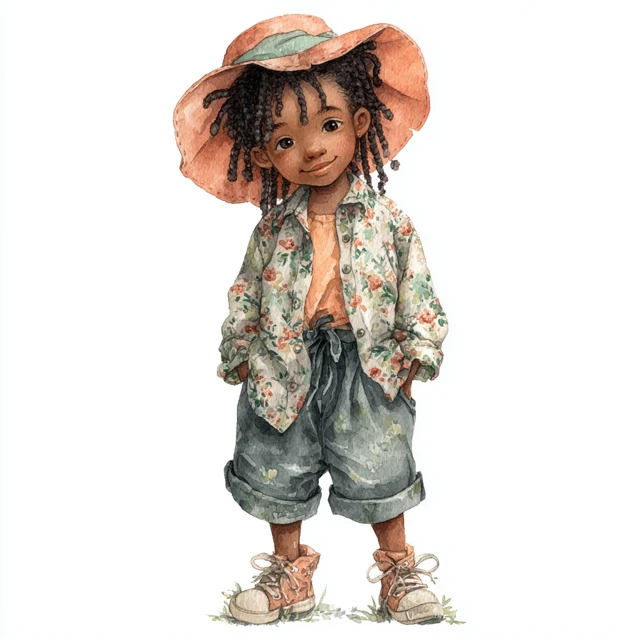 Cute African Boy Illustration Watercolor Art