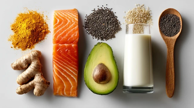 Joint Healing Superfoods Turmeric Salmon Avocado Soy Chia