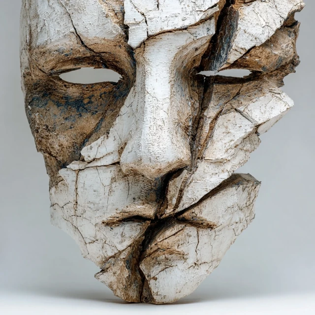 Broken White Mask Ancient Sculpture Art