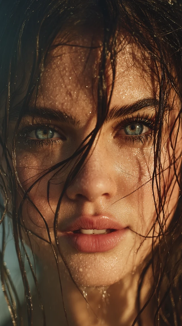 Selena Gomez in Rain Close Up Portrait