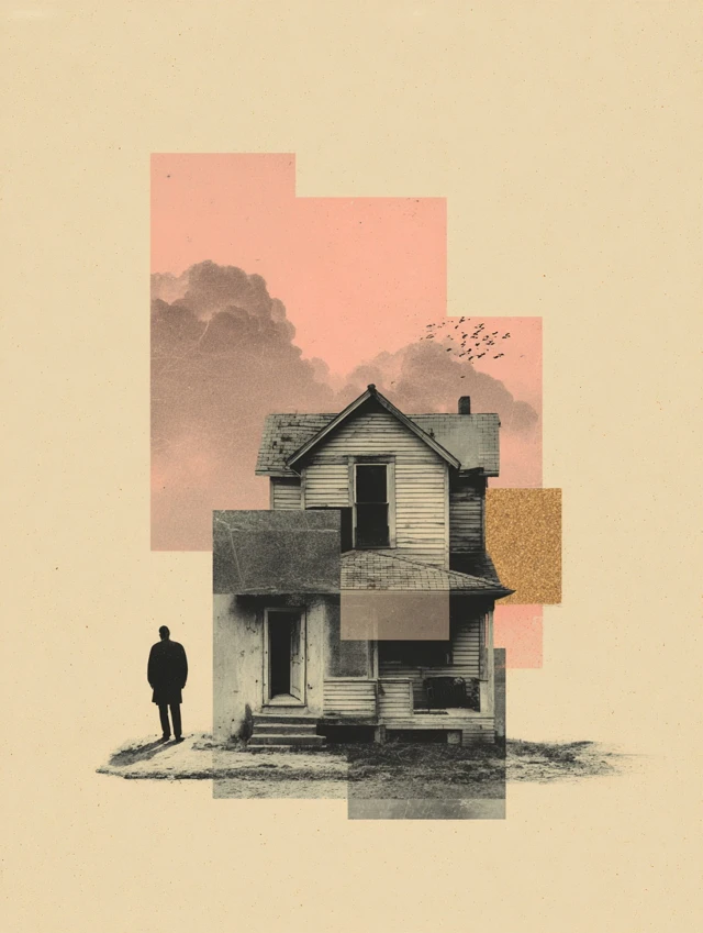 Surreal House Collage with Man Vintage Aesthetic