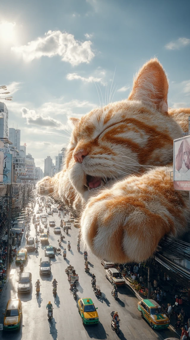 Giant Cat in Bangkok Traffic