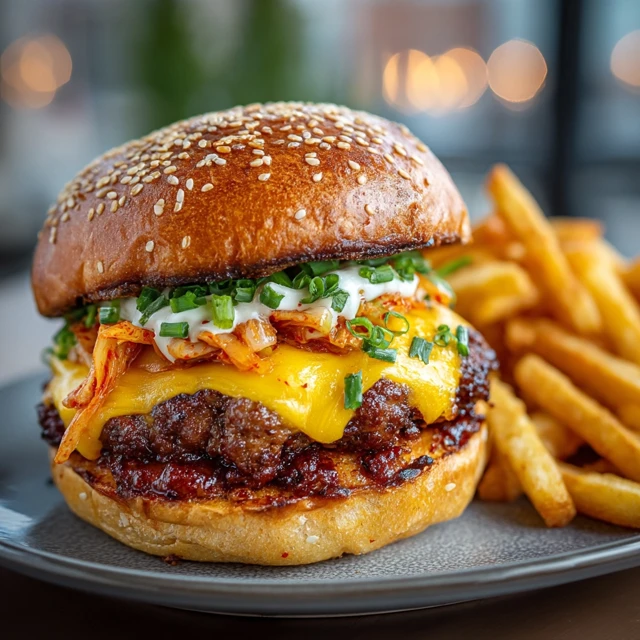 Kimchi Bulgogi Cheeseburger and Fries