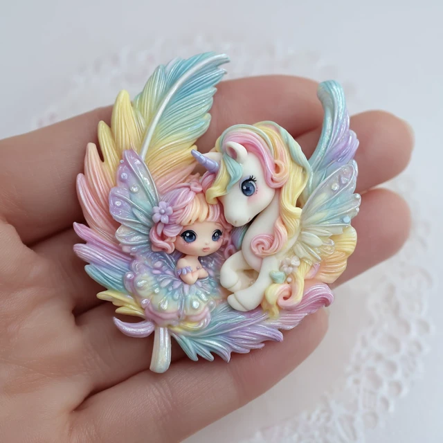 Kawaii Fairy Unicorn Brooch Polymer Clay Art